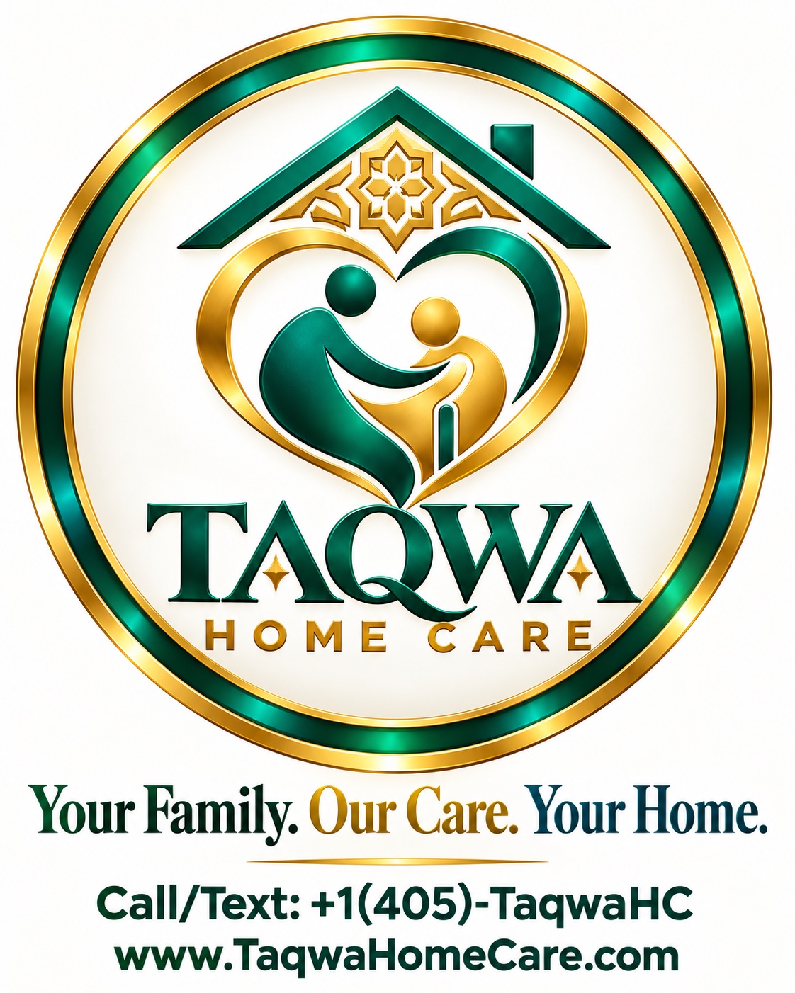 Taqwa Home Care — your family, our care, your home. Call or text 405-827-9242.
